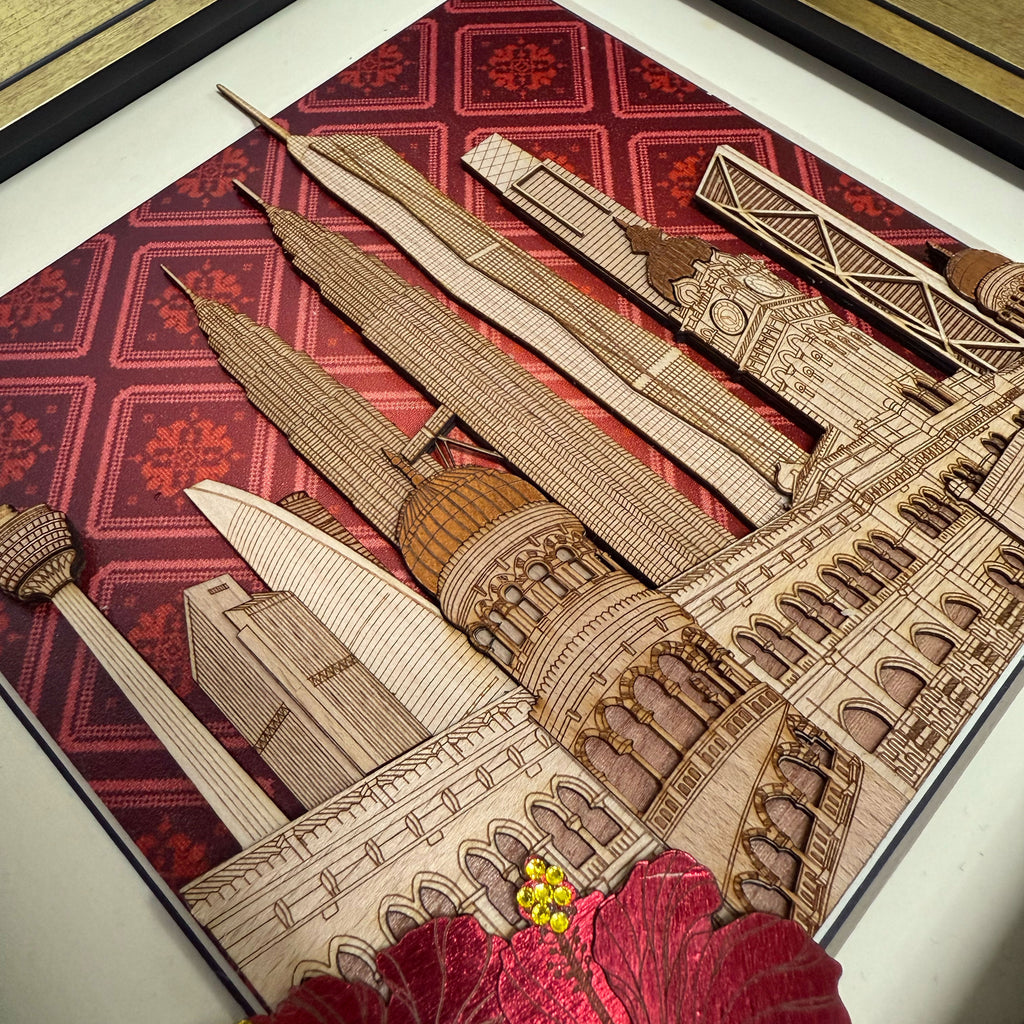 2-D Art Pieces  - Timeless Kuala Lumpur (25cm x 25cm) with Swarovski
