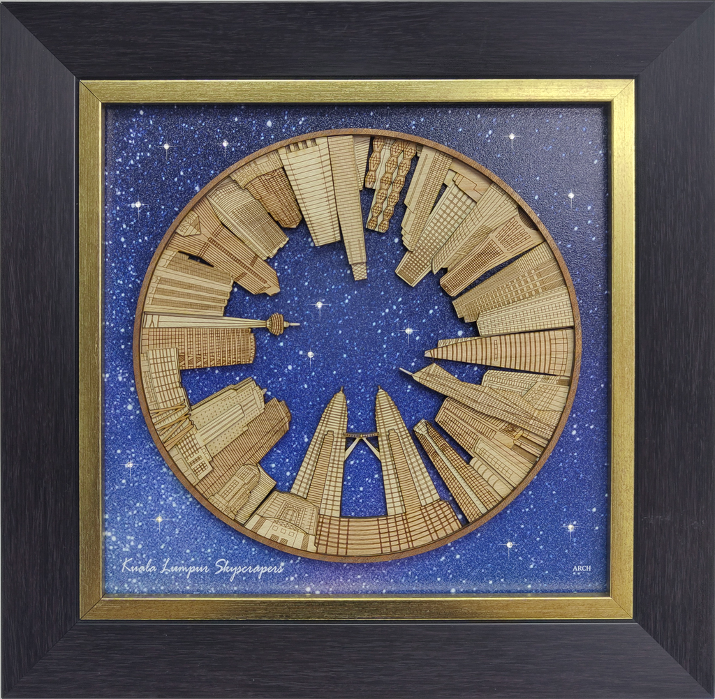 2-D Art Pieces  - Kuala Lumpur Skyscrapers (with 12 Swarovski Crystal Beads elements)