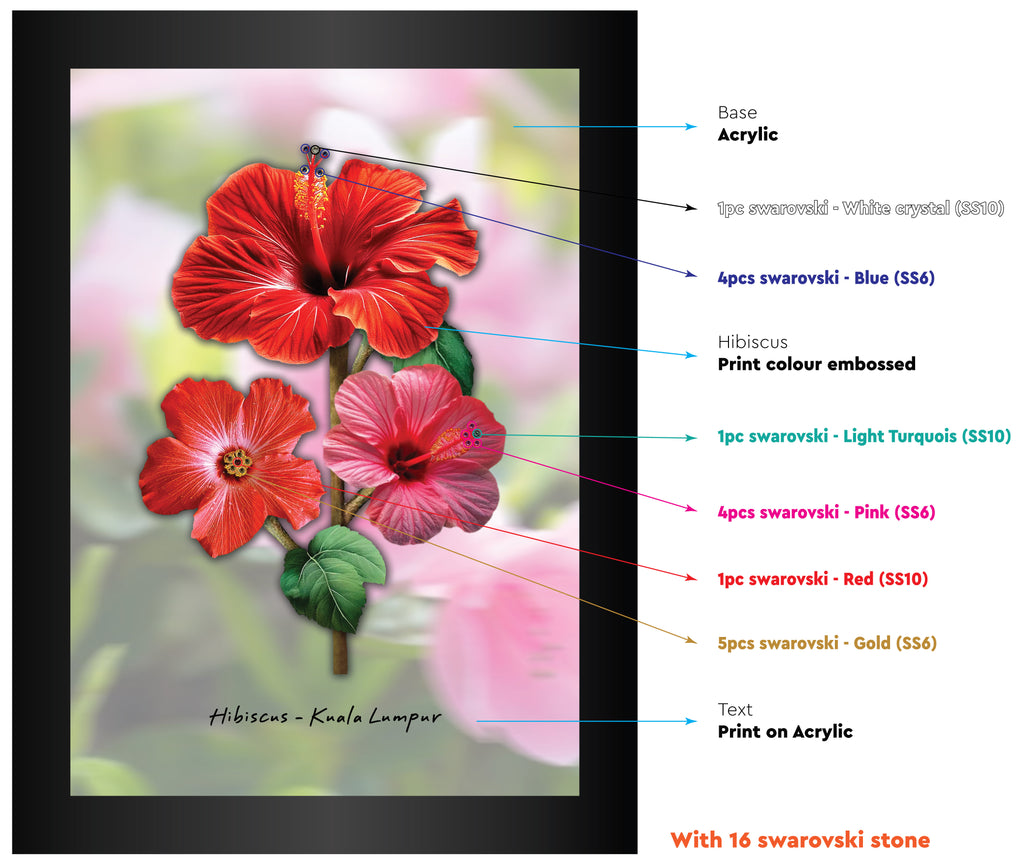 Hibiscus -Kuala Lumpur (Swarovski) A4 Frame