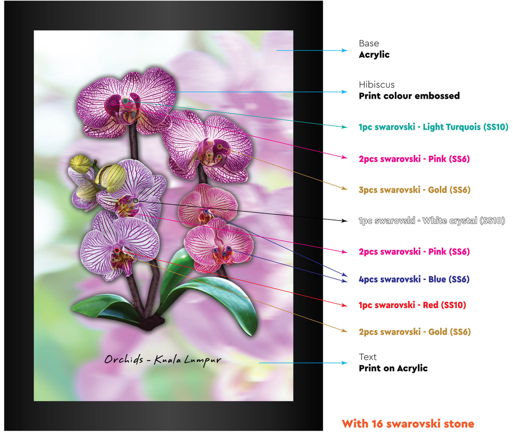 Orchids -Kuala Lumpur (Swarovski) A4 Frame