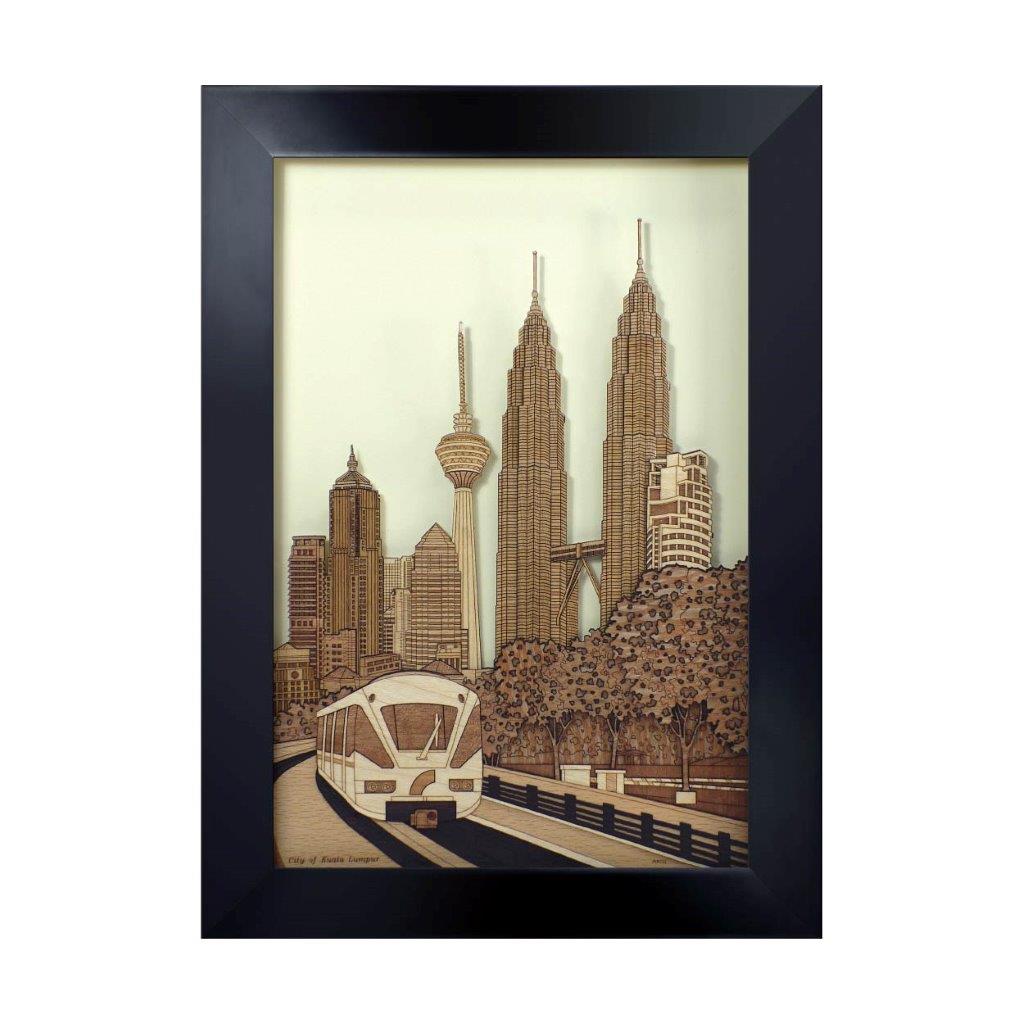 City of kuala lumpur art piece home office decoration wood veneer wedding business corporate gift