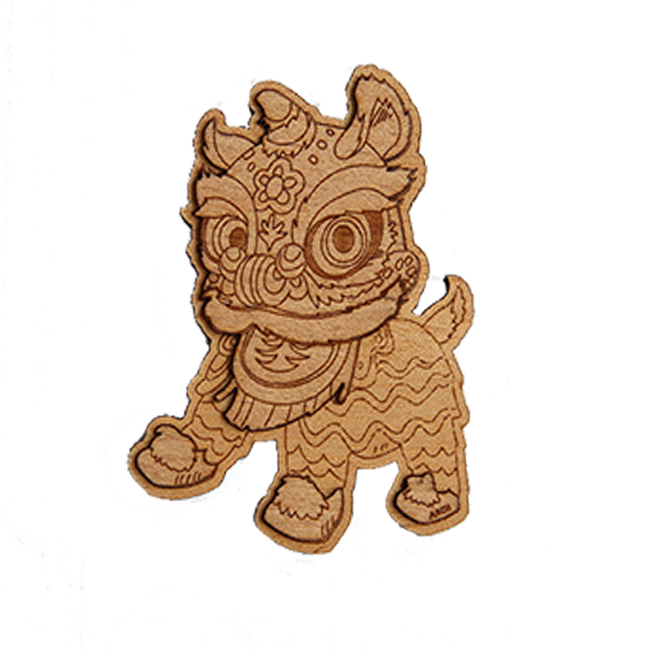 Wood Veneer Magnets  - Lion Dance