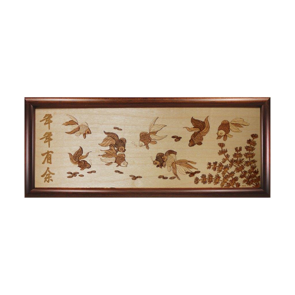 Prosperity Goldfish chinese design art piece home office decoration wood veneer wedding business corporate gift premium luxury hand-made present