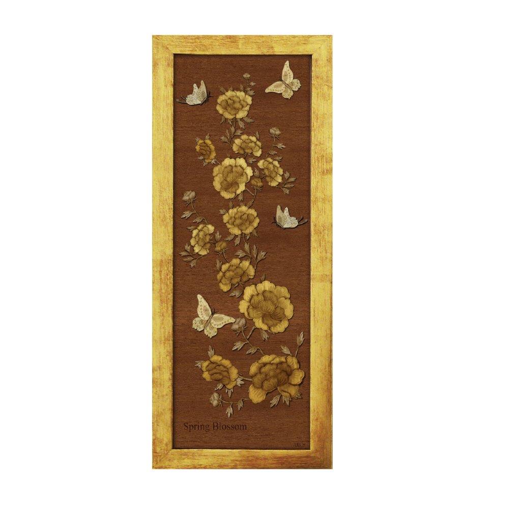 Spring Blossom gold chinese oriental design art piece home office decoration wood veneer wedding business corporate gift premium luxury hand-made present